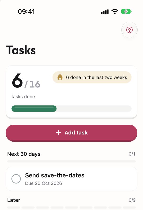 The checklist with tasks done and the next things due